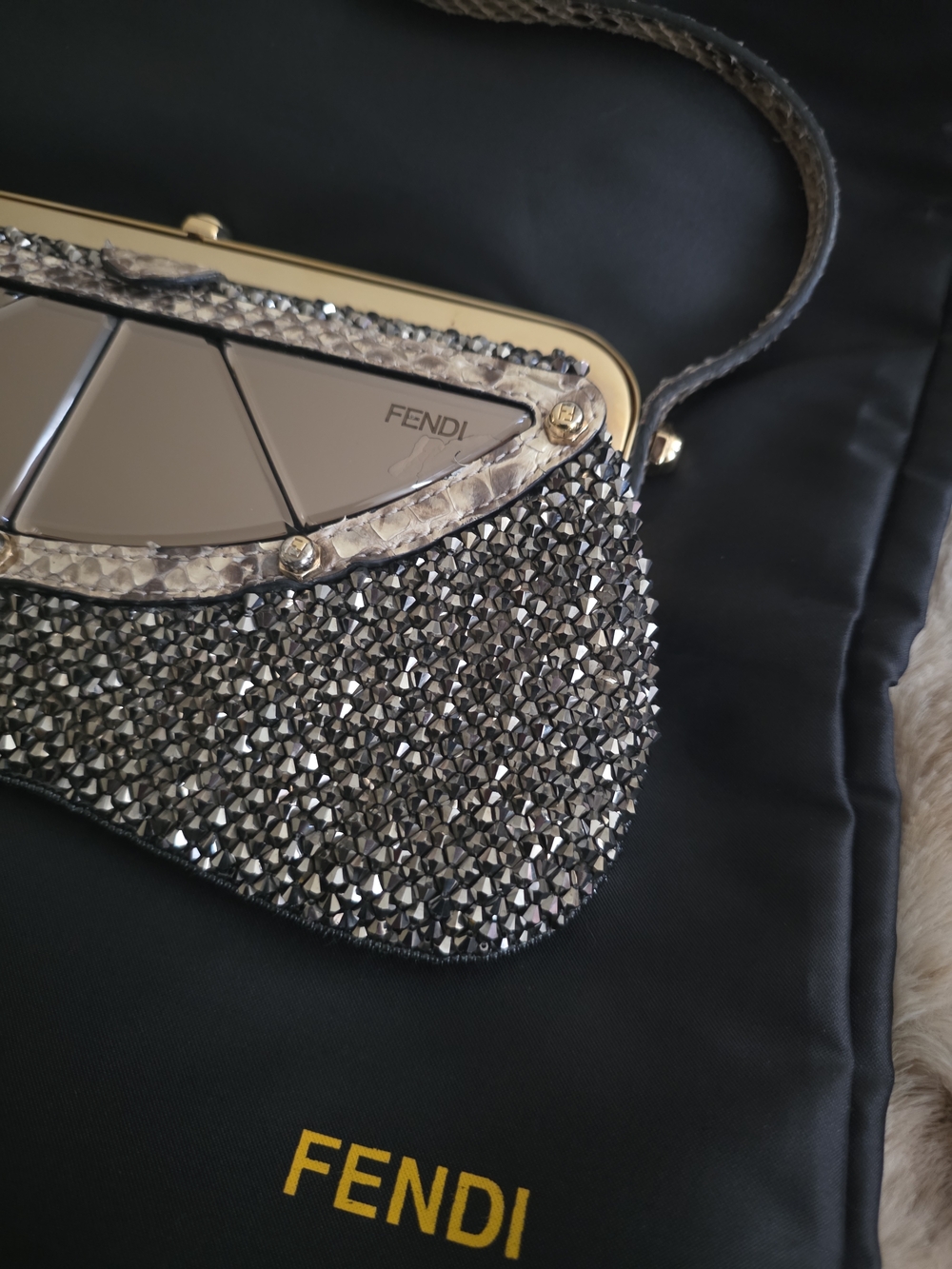 ULTRA RARE Vintage Fendi Crystal Mirror Bag Python - Picture 8 of 10